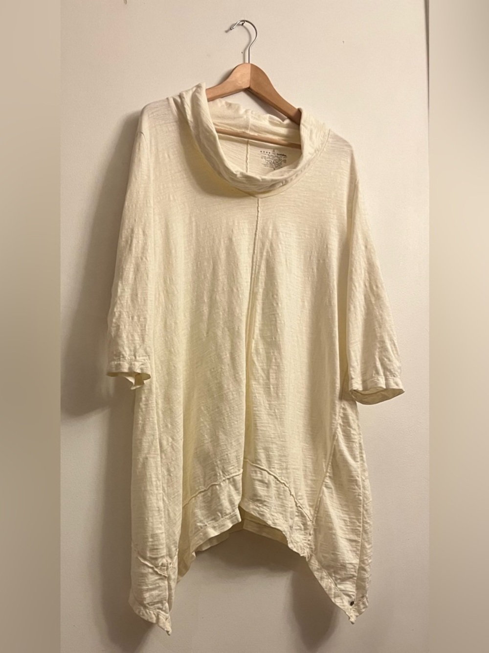 Boho Neon Buddha Tunic Cowl Neck Cream Lagenlook Asymmetric XL